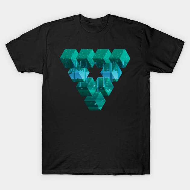 Artistic Geometric Triangle With A Calm Forest Background T-Shirt by DoomDesigns